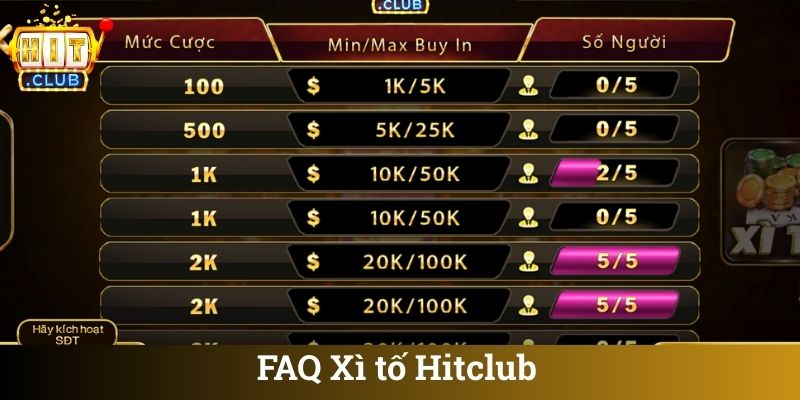 FAQ Xi to Hitclub FAQ Xì tố Hitclub
