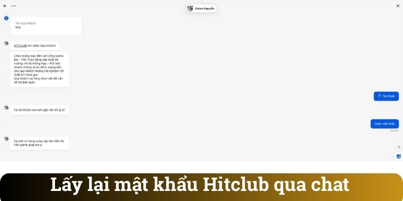 Lấy lại mật khẩu Hitclub qua chat