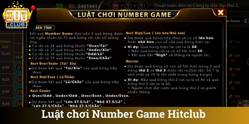 Luật chơi Number Game Hitclub